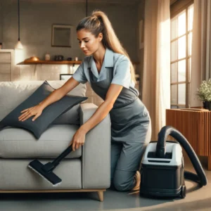 Image of a house cleaner getting ready to clean inside a sofa on a bi-weekly house cleaning visit.